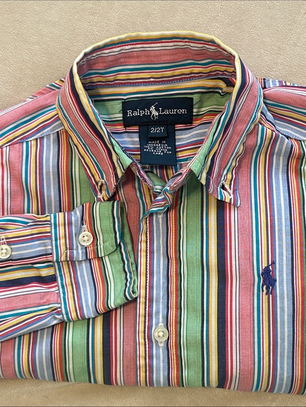 Ralph Lauren Toddler Boys 2 2T Striped Button Down Shirt Long Sleeve Oxford